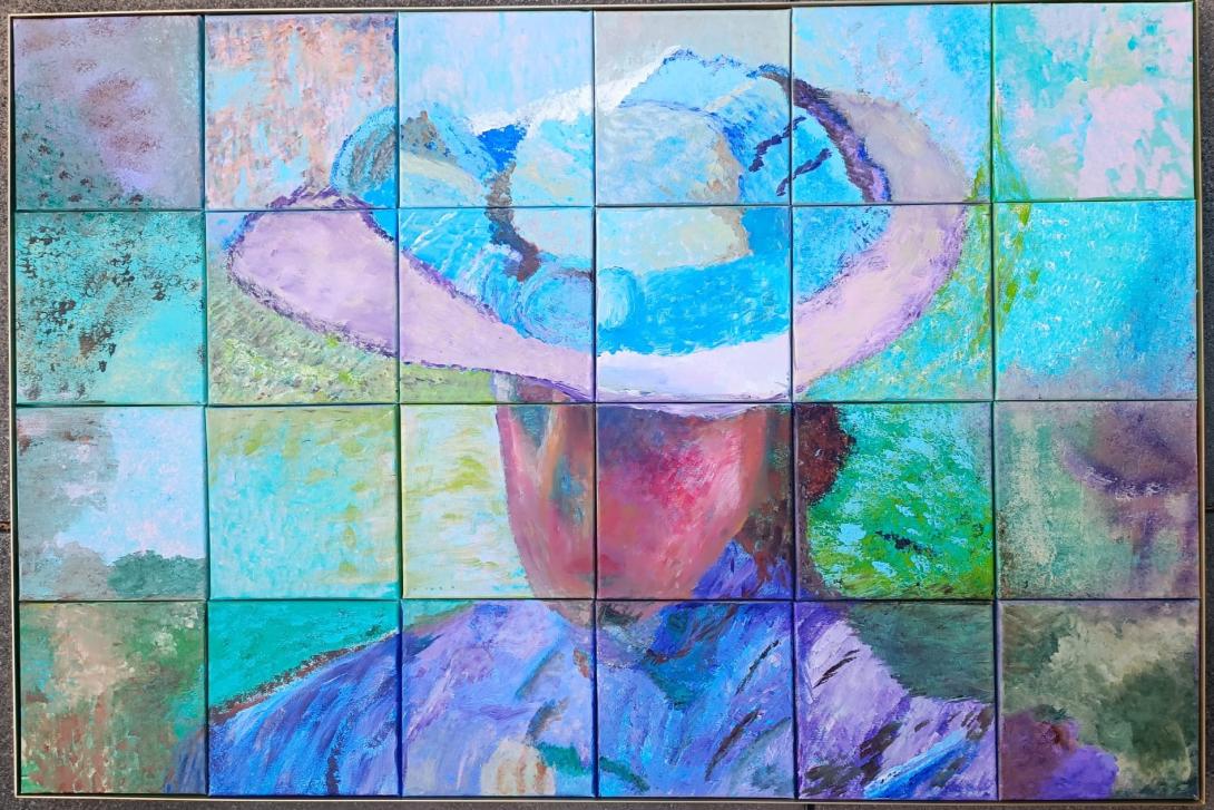 Herschildering van Portret met blauwe hoed