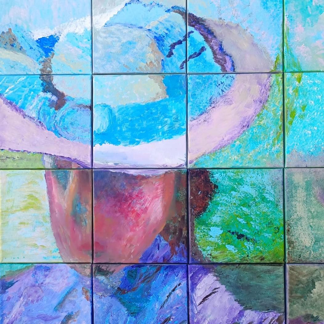 Herschildering Portret met blauwe hoed Jenny Montigny